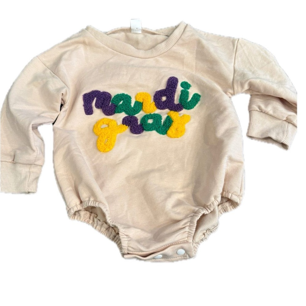 3-6 month mardi grade fuzzy onsie